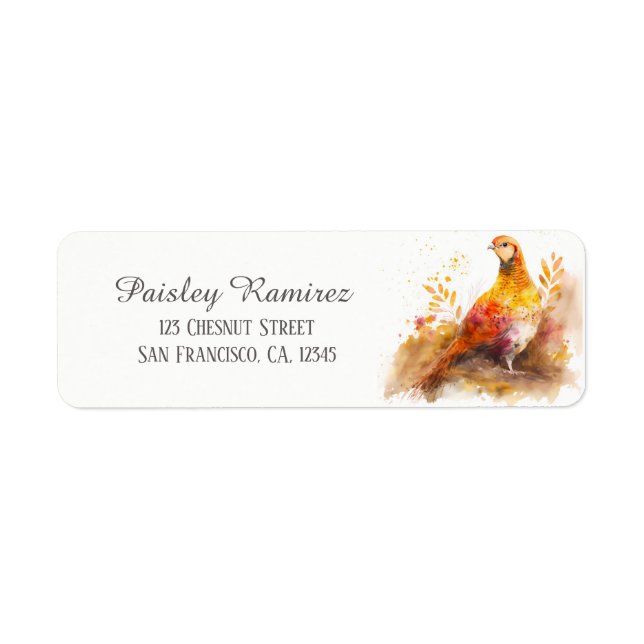 Enfants Automne Aquarelle Pheasant Adresse de reto (Devant)