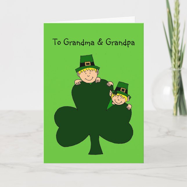 enfants blonds avec shamrocks sur carte verte (Devant)