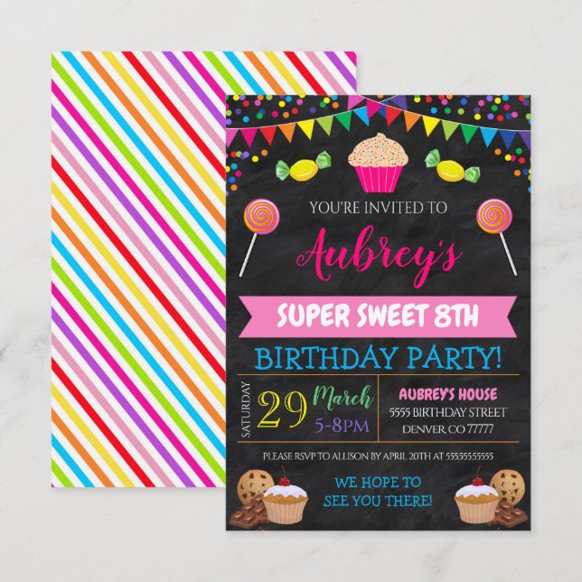 Enfants Candy Fête à thème Anniversaire Invitation (Devant / Derrière)
