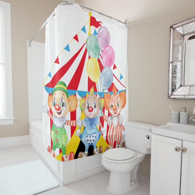 Enfants Clowns Sur Rideau De Douche Blanc (En situation)