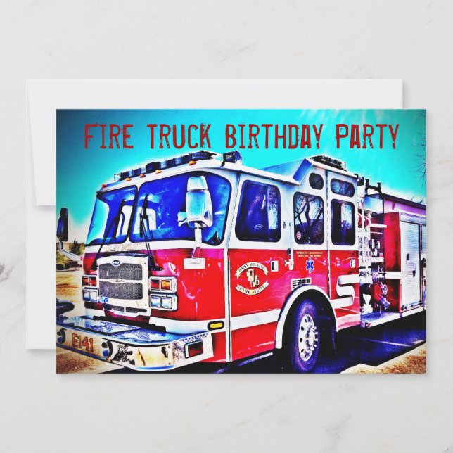 Enfants colorés Camion d'incendie Invitation de fê (Devant)