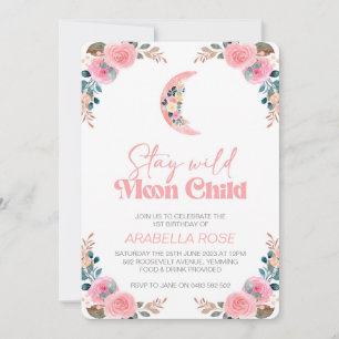 Enfants de Lune Rose Invitation Invitation d'anniv