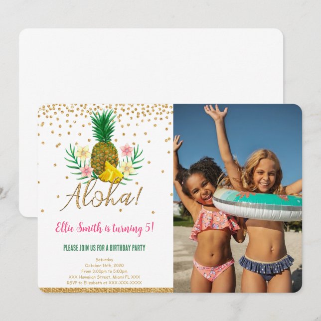Enfants d'Hawaiian Birthday Photo Invitation (Devant / Derrière)