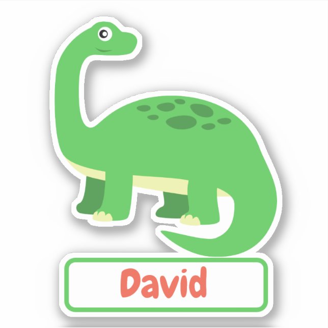 Enfants Diplodocus Dinosaur Nom Sticker Étiquette (Devant)