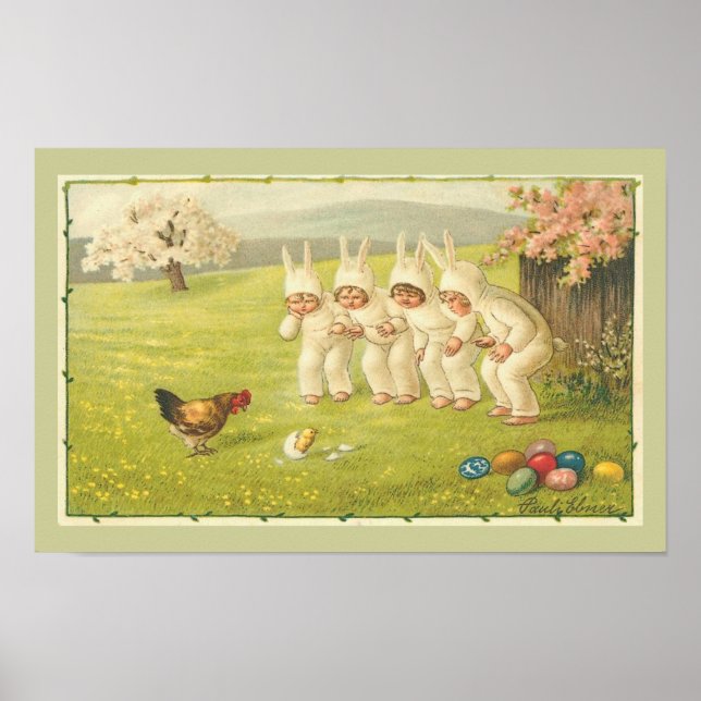 Enfants en costume lapin Poster de Pâques (Devant)