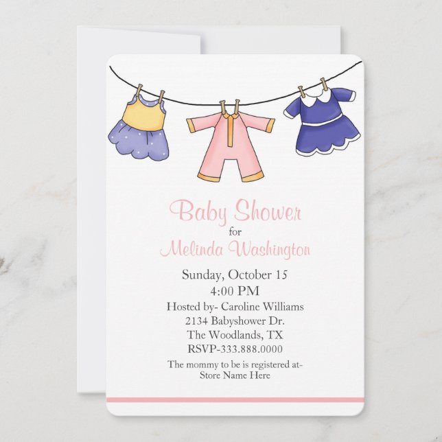 Enfants Filles Vêtements Baby shower Invitation (Devant)