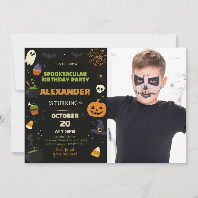Enfants Halloween Anniversaire Invitation avec pho (Devant)