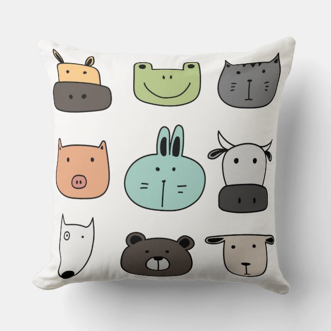 Enfants Jetent Coussin - Visages animaux (Recto)