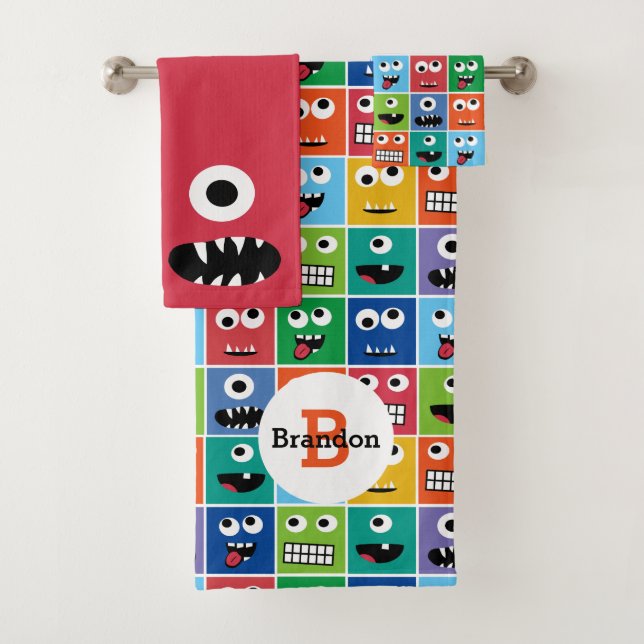 Enfants Monster Face Motif Colorée Monogramme Garç (En situation)