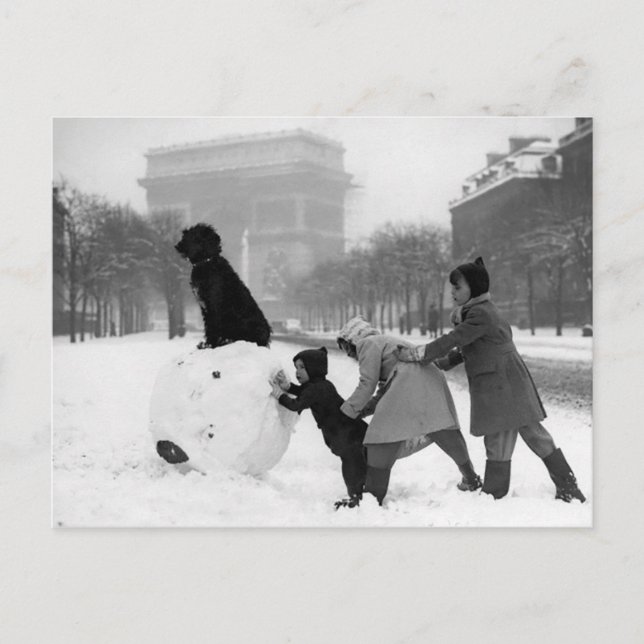Enfants neige Paris 1930 Postcard (Front)
