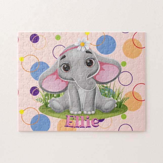 Enfants Nom Elephant Puzzle Activité d'apprentissa (Horizontal)