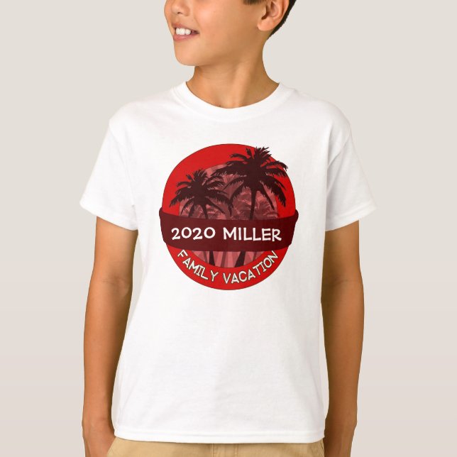 Enfants palmier rouge nom personnalisé t-shirt vac (Devant)