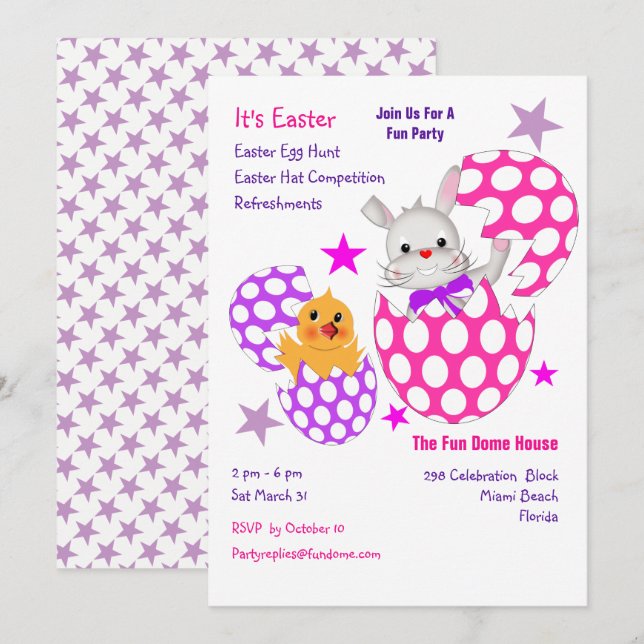 Enfants Pâques 2018 Amusants Invitations de la cha (Devant / Derrière)