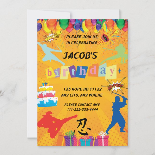 Enfants Personnalisé Ninja Invitation fête d'anniv (Devant)