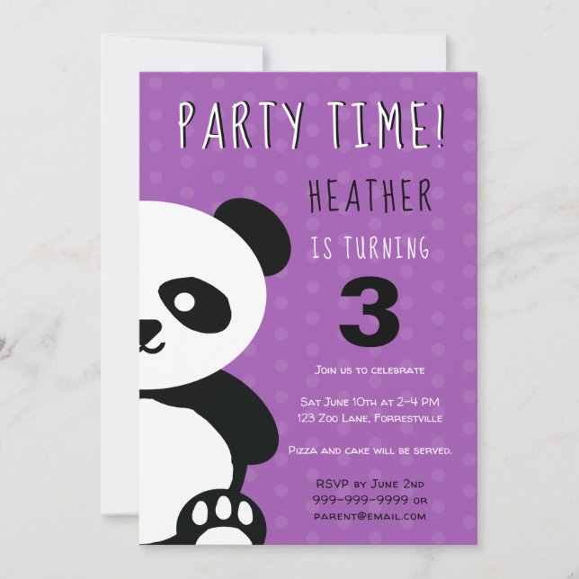 Enfants Personnalisé Panda Kawaii Invitation Anniv (Devant)