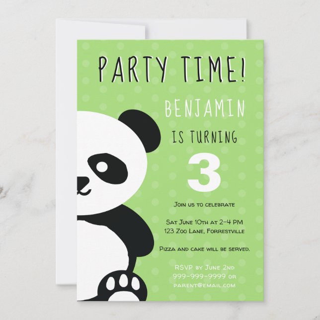 Enfants Personnalisé Panda Kawaii Invitation Anniv (Devant)