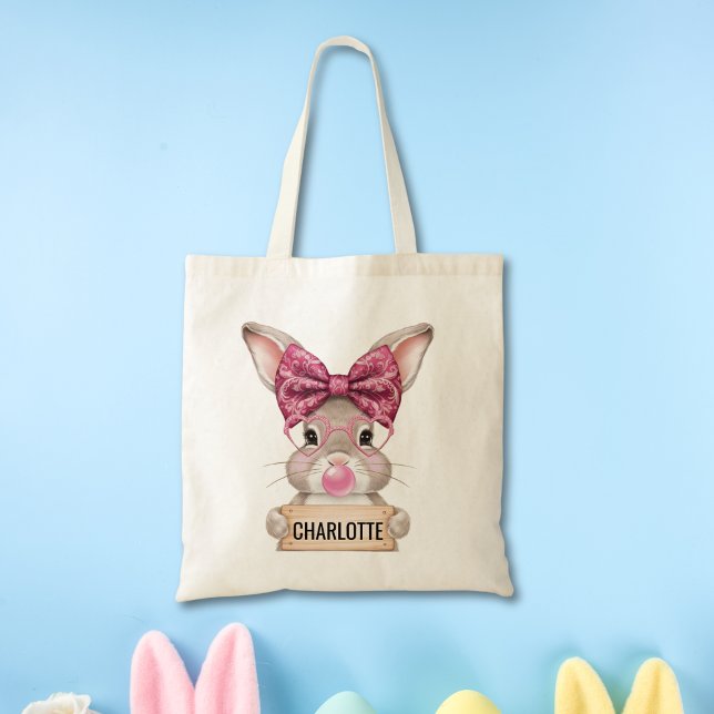 Enfants personnalisés Sac fourre-tout de Pâques av (Personalized Kids Easter Tote Bag with Bunny)
