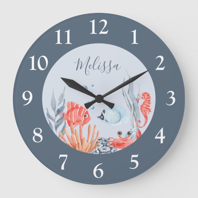 Enfants Personnalisés Sous La Mer Horloge Mur Acry (Recto)