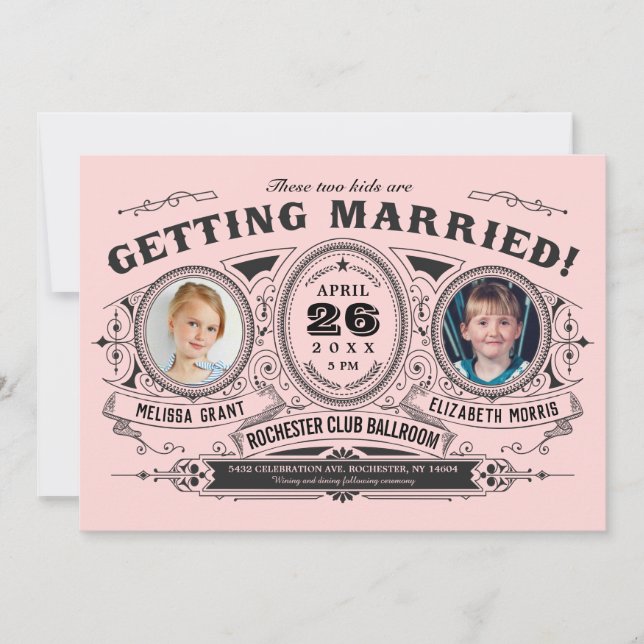 Enfants Photo Lesbian Wedding Invitations | Rose (Devant)