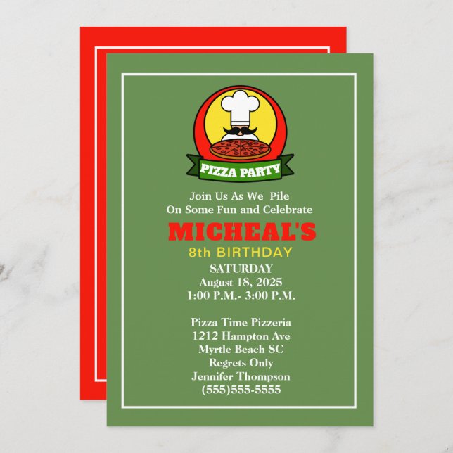 Enfants Pizza fête anniversaire Invitation (Devant / Derrière)