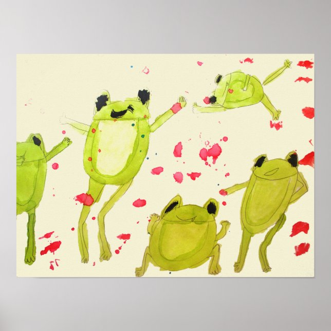 Enfants poster de mignonnes grenouilles en aquarel (Devant)