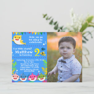 Enfants requin jaune Anniversaire Photo Invitation