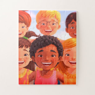 Enfants s'amusant ensemble sur un puzzle de 30 piè