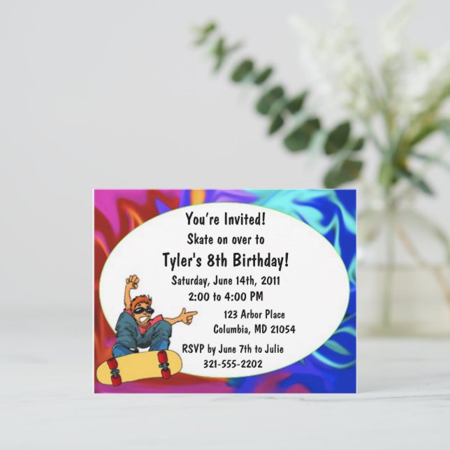 Enfants Skateboard Anniversaire Fête Invitation (Debout devant)