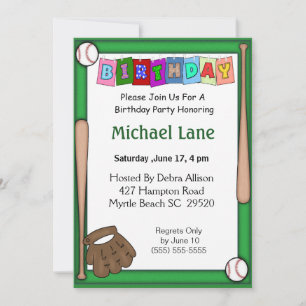 Enfants Softball Anniversaire Invitation