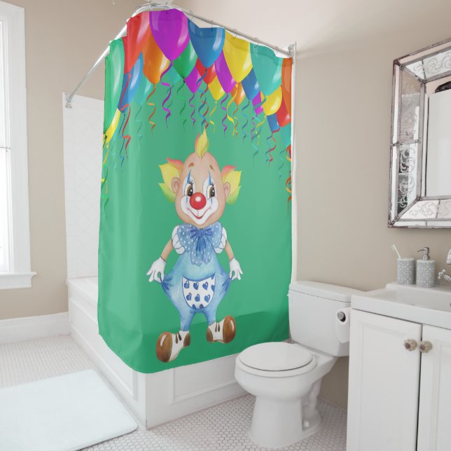 Enfants Souriant Clown Sur Rideau De Douche Verte (En situation)