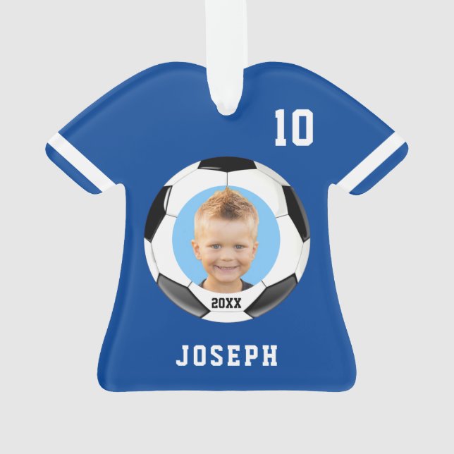 Enfants Sporty Blue Photo Soccer Jersey Ornament (dos)