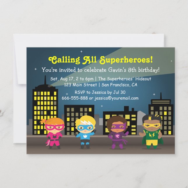 Enfants Superhero Anniversaire Fête Invitations (Devant)