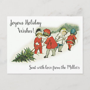 Enfants tirant un arbre Image de carte postale vin