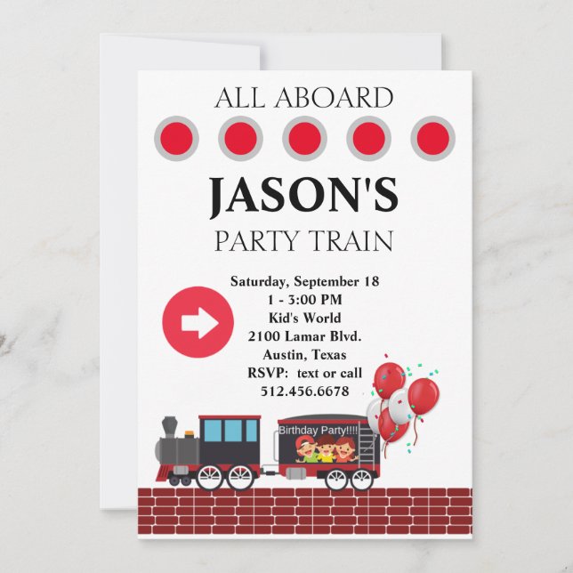 Enfants Train Invitation d'anniversaire (Devant)