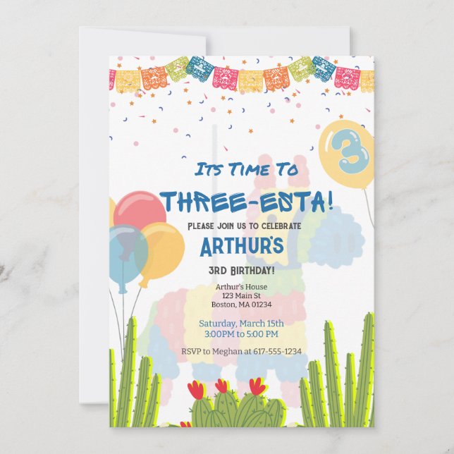 Enfants Trois Esta Fiesta Invitation Anniversaire (Devant)