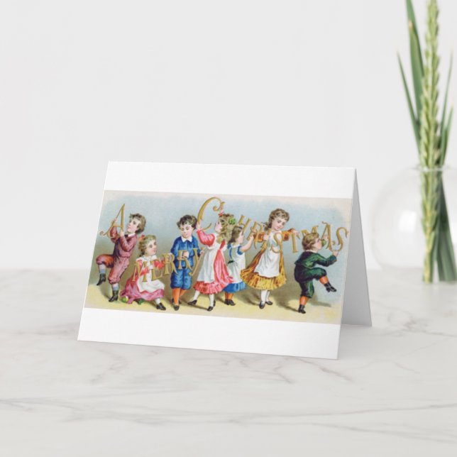 Enfants victoriens Joyeuse carte de Noël (Devant)