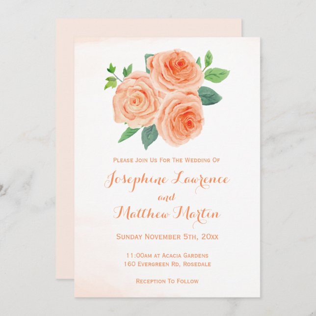 Enfiler Rose Aquarelle Mariage Invitations (Devant / Derrière)