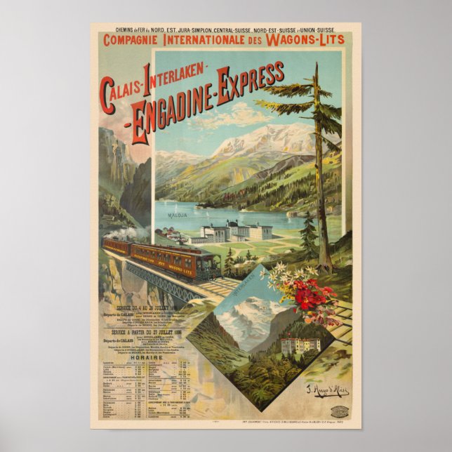 Engadine-Express Switzerland Vintage Poster 1890 (Front)