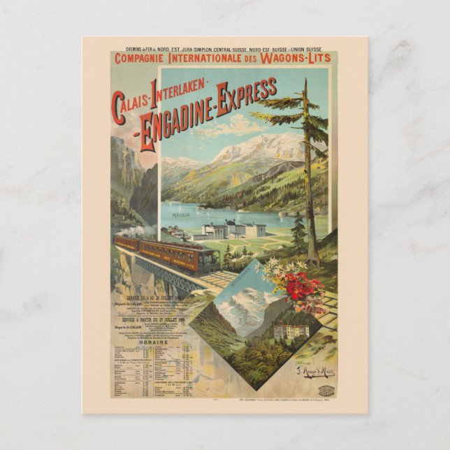 Engadine-Express Switzerland Vintage Poster 1890 Postcard (Front)