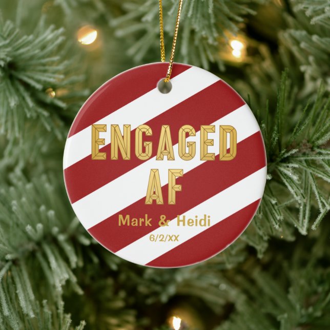 Engaged AF Funny Personalized Red Engagement Ceramic Ornament (Tree)