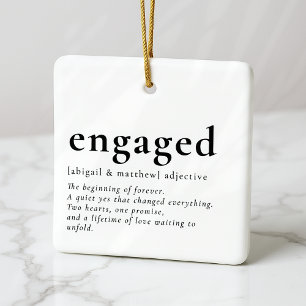 Engaged Calligraphy Photo Keepsake Ceramic Ornament