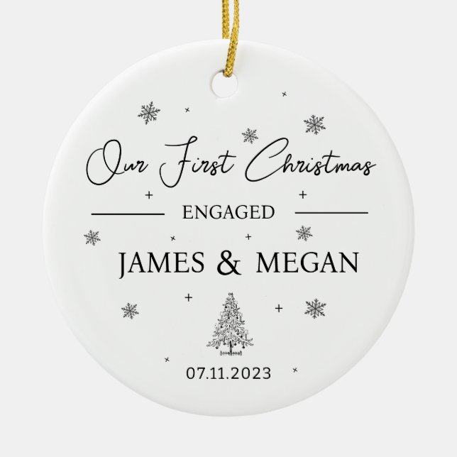 Engaged Christmas, Custom Engagement keepsake Ceramic Ornament (Front)