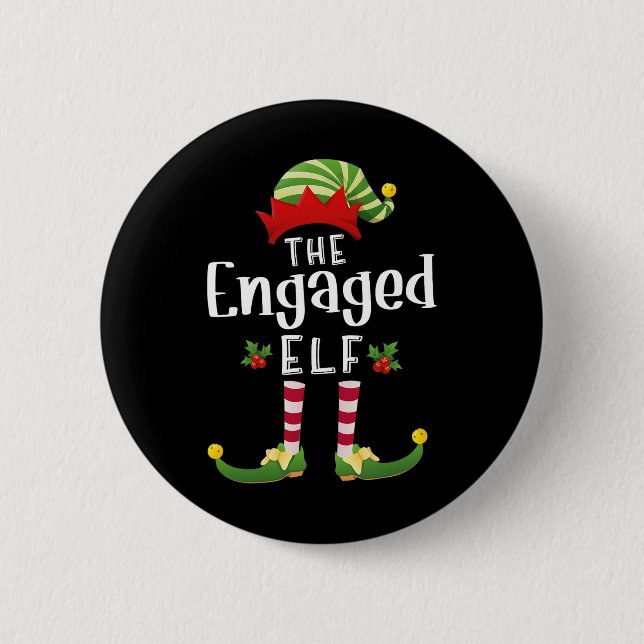 Engaged Christmas Elf Matching Pajama X-mas Party  2 Inch Round Button (Front)