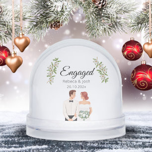 Engaged Christmas Keepsake Greenery Wedding Date Snowglobe