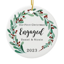 Engaged Christmas Ornament, Personalized Christmas