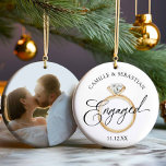 Engaged! Christmas Photo Ornament<br><div class="desc">Celebrate your engagement this holiday season with a personalized Christmas photo ornament. Featuring a minimalist engagement ring design and your favourite photo on the back,  this modern keepsake makes a perfect gift for couples and newly engaged friends.</div>