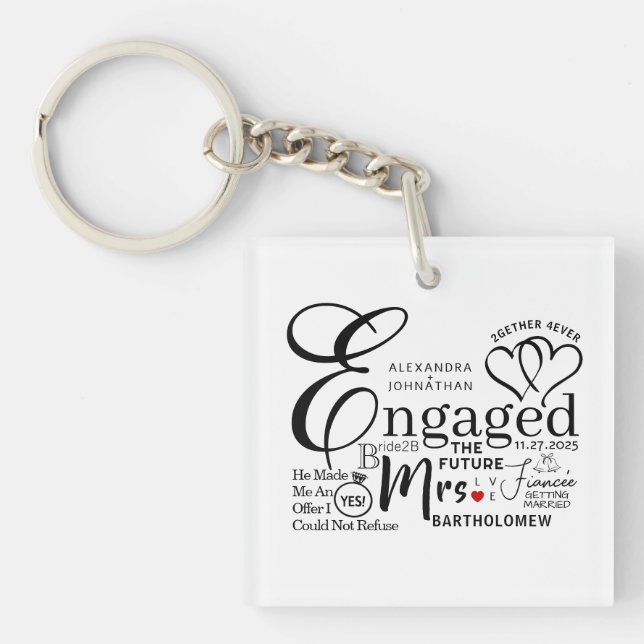 Engaged Collage Wedding Announcement Keychain (Front)