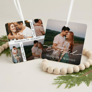 Engaged Couple 1st Christmas Elegant Photo Collage Metal Ornament