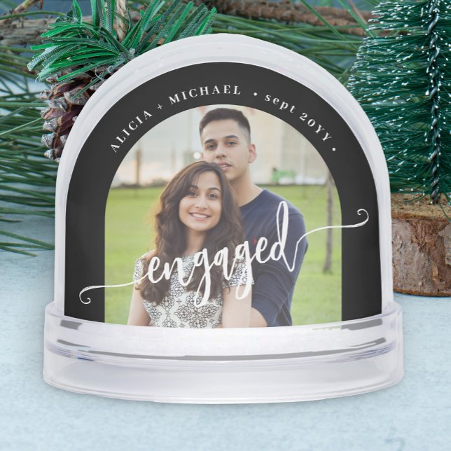Engaged couple 2 photo script personalized snowglobe (Creator Uploaded)