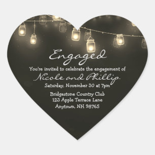 Engaged Couple Mason Jar Lights Customizable Heart Sticker